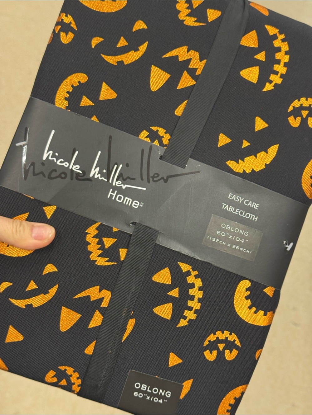 Nicole Miller Black & Orange Jack-O'-Lantern Halloween Tablecloth